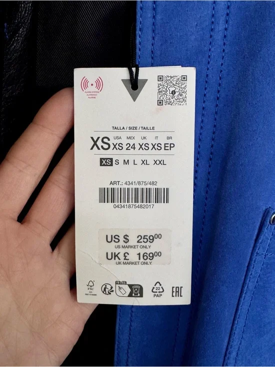 NWT Zara Electric Blue Suede Jacket with Black Leather Collar - Picture 16 of 16